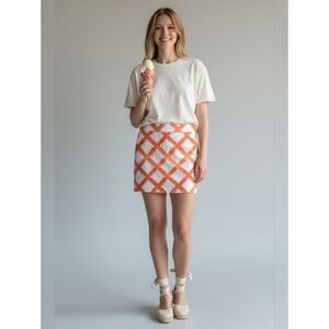 Merona Orange and White Brushstrokes Cotton Waffle Mini Skirt with Pockets